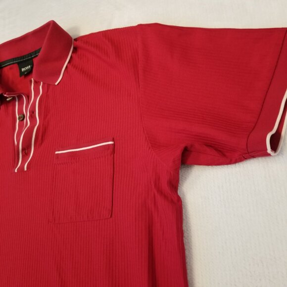 Vintage Boss Hugo Boss Golf Red Polo T-shirt Cotton Large Men Shirt White Accent - Picture 4 of 11